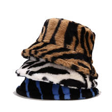 New Autumn Winter Fisherman Hat Women Tide Plush Warm Hat Black White Striped Basin Cap Fur Soft Bucket Hat 2024 - buy cheap