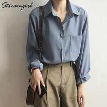 Streamgirl-camisa elegante de manga larga para mujer, blusa de Tencel de imitación, camisas sencillas a la moda para Primavera, 2021 2024 - compra barato