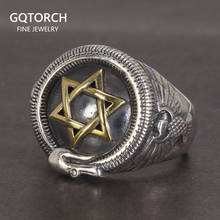 Real 925 Sterling Silver Jewelry Hexagram Rings For Men Snake Surround Cool Retro Punk Fashion 2024 - buy cheap