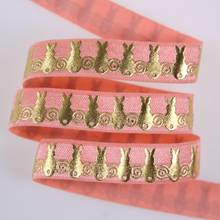 5/8 "15mm gold foil bunny printed fold over elastic #238 Lt. Coral para corbata de pelo, 100 yardas/lote 2024 - compra barato