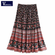 Vangull Vintage chic Hippie women floral peacock printed High Elastic Waist beach Bohemian skirt ladies Midi A-Line Boho skirt 2024 - buy cheap