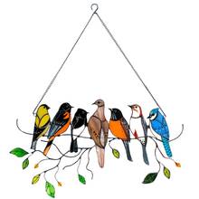 Multicolor Birds on Wire Stained Glass Suncatcher Window Panel Ornaments Pendant Home Decoration H3CF 2024 - buy cheap