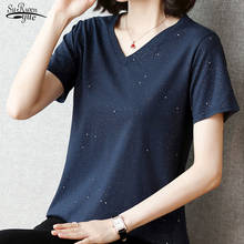 2021 New Large Size 4XL  Mid-Length Female V-neck Short Sleeve Simple Loose T-shirt Women Big Girl slim Summer Top 10136 2024 - buy cheap