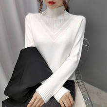 Suéter de punto para mujer, jersey de manga larga negro con medio Cuello, ropa para mujer, otoño 2020 2024 - compra barato