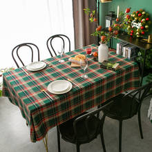 Mantel de Navidad Rectangular, cubierta de mesa de celosía verde, mantel de lino y algodón, manteles de Año Nuevo 2024 - compra barato