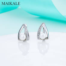 MAIKALE-pendientes de circonia cúbica para mujer, aretes triangulares dorados con perlas, joyería, regalo, declaración 2024 - compra barato