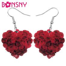 Bonsny Acrylic Valentine's Day Heart Shape Rose Earrings Drop Dangle Jewelry For Women Girl Teen Kid Lover Charm Decoration Gift 2024 - buy cheap