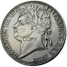 UF (05) Великобритания 1821 Джордж IV одна Корона Посеребренная буква край копия монеты 2024 - купить недорого