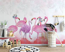 beibehang Customized papel de parede wallpaper Nordic vintage watercolor feather flamingo background decorative painting behang 2024 - buy cheap
