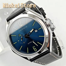 Parnis-Reloj de lujo para hombre, pulsera con carcasa plateada de cristal de zafiro, esfera azul marino, fecha, 21 joyas, mecanismo Miyota, automático, 43mm 2024 - compra barato