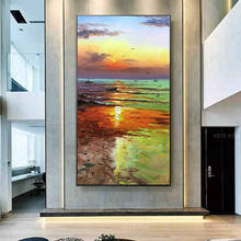 Golden Sea View  Colorful Blue Sunset Oil Painting Canvas For Room Decor Modern  100% Handmade Picture Hand Painted Painting 2024 - buy cheap