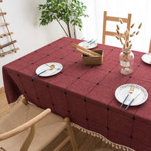 Mantel de lino y algodón a cuadros con borlas para mesa de comedor, mantel Rectangular de Color sólido, decoración del hogar 2024 - compra barato