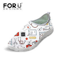 FORUDESIGNS Light Mesh Sneakers 3D Cartoon Nurse Print Women Spring Summer Slip-on Flat Shoes Comfortable Walking Zapatos Flats 2024 - buy cheap