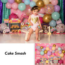 Donuts Birthday Cake Smash Backdrop Girl 1st Birthday Colorful Curtain Pink Balloon Donut Sprinkle Newborn Kids Portrait Photo 2024 - buy cheap