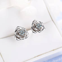925 Sterling Silver Crystal Flower Stud Earrings For Women Grils Wedding Female Accesorios pendientes mujer moda eh1441 2024 - buy cheap