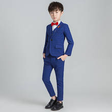 Chaqueta Formal de flores para niños, chaleco, pantalones con pajarita, traje de boda, vestido de fiesta de cumpleaños para niños, esmoquin para baile de graduación, traje de actuación, 4 Uds. 2024 - compra barato