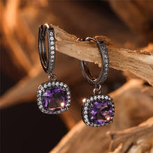 Charming Purple Stone Square Zircon Drop Earrings For Women Wedding Jewelry Vintage Fashion Black Gold Multicolor Dangle Earring 2024 - buy cheap