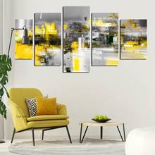 Quadros abstratos modernos para parede, tela de 5 peças, amarelo, preto e branco, decoração para sala de estar 2024 - compre barato