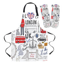 British London Culture Cartoon Doodle Apron Oversleeve Oven Gloves Pads Cooking Baking Kitchen Aprons for Women Kids 2024 - buy cheap