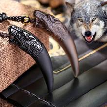 Natural Obsidian  Wolf tooth Pendant Necklace Man Charm Jewellery Fashion Accessories Hand-Carved Luck Amulet Gifts 2024 - buy cheap