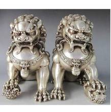 Selecionar estátua de cachorro leão foo fu, figura de estile12 * 12cm da guarda de prata chinesa 2024 - compre barato