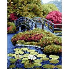 Paint By Number Acrylic On Canvas With Framed Lotus Pond DIY Kits Handmade Painting For Adults Coloring By Number Decoration Art 2024 - buy cheap