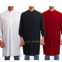 Camisa larga con botón Thobe tradicional musulmán para hombres, ropa de manga larga informal turca, Color sólido, Arabia Saudita 2024 - compra barato