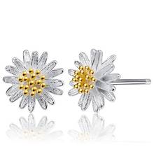 Moda simples 925 prata esterlina girassol daisy flor brincos para jóias femininas oorbellen pendientes 2024 - compre barato