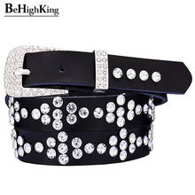 Fashion Cow leather diamond rhinestone belts for women Quality shining Pin Buckle belt woman jeans waistband female Width 2.3 CM 2024 - buy cheap
