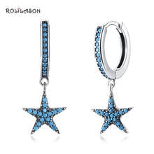 ROLLASON-pendientes de gota de Plata de Ley 925, joyería fina de cristal azul para mujer, pendientes de estrella, SE31 2024 - compra barato