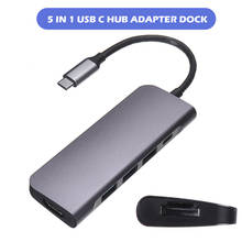 Adaptador de concentrador tipo C de aleación de aluminio duradero, estación de acoplamiento, portátil, 5 en 1, USB 3,0, adaptadores compatibles con HDMI 2024 - compra barato