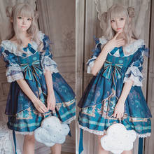 Vestido gótico de Lolita Palace para niña, ropa Kawaii Op Cos Loli, Vintage de encaje con lazo, estampado de cintura alta, Victoriano 2024 - compra barato