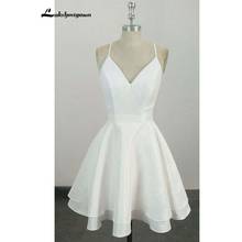 Elegant Satin A-Line Spaghetti Strap V-Neck Short Wedding Dresses White Sleeveless Bridal Gowns robe de mariee 2024 - buy cheap