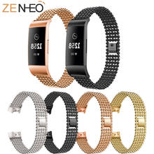 Pulsera de Metal de acero inoxidable para Fitbit Charge 3, correa de pulsera ajustable de cristal ostentoso con banda de conector para carga 3 2024 - compra barato