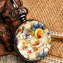Часы наручные кварцевые с разноцветным принтом, пляжные карманные часы в античном стиле, на цепочке, с подвеской, в стиле ретро, подарок 2024 - купить недорого