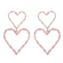 2020 new design valentine's day gift for girlfriend lover pink baguette cz heart charm dangle drop earring 2024 - buy cheap