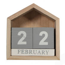 Hot Vintage Design House Shape Perpetual Calendar Wood Desk Wooden Block Home Office Supplies Decoration Artcraft 2024 - buy cheap