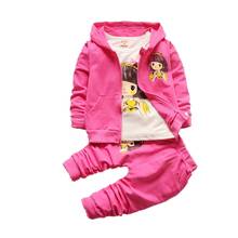 New Spring Autumn Children Casual Clothes Baby Girls Cartoon Hooded Jacket T Shirt Pants 3Pcs/sets Kid Infant Fashion Sportswear 2024 - buy cheap