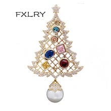 FXLRY High Quality Cubic Zirconia & Pearl Pine Brooch Holiday Gift Christmas Brooches For Women Cardigan Coat Accessories 2024 - buy cheap