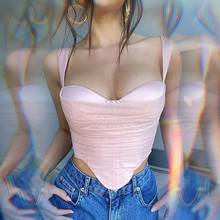 Sexy Sleeveless Mesh Bustier Tank Top Elegant Women Pink Spaghetti Strap Slim Fit Corset Summer Backless Crop Top Camisoles 2024 - buy cheap