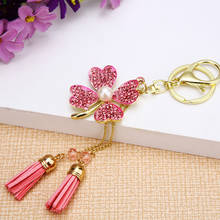 Beautiful Lucky Crystal Clover Keychain Fashion Pink Blue Tassel Pendant Keyring Women's Bag Pendant Jewelry Christmas Gift 2024 - buy cheap