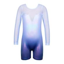 BAOHULU-leotardo de Ballet de manga larga con pantalones para niña, Body de malla azul degradado con lentejuelas, para gimnasia 2024 - compra barato