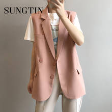 Sungtin Pink Elegant Blazer Jacket Vest Women Blazer Suit Waistcoat Outwear Office Lady Sleeveless Pocket OL 3 Colors Korea Chic 2024 - buy cheap