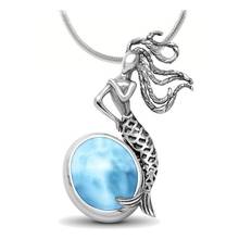 Hot Selling 925 Sterling Silver Natural Dominica Larimar Mermaid Pendant Necklace Womens Jewelry For Gift 2024 - buy cheap
