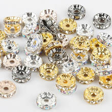 100 Uds. De cuentas espaciadoras de diamantes de imitación dorados para fabricación de joyas DIY, pulsera, collar, pendientes, accesorios de cuentas de Metal, diámetro de 6/8/10mm 2024 - compra barato