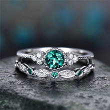 Ouro branco par zircão senhoras conjunto anéis redondo emeraldgreen cristal duplo layerd anel de casamento conjunto novo designer de jóias de luxo 2024 - compre barato