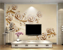beibehang Large custom wallpapers European luxury 3D stereo gold jewelry flowers TV wall decoration 2024 - buy cheap