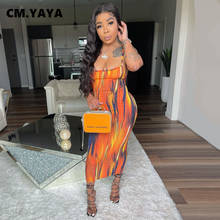 CM.YAYA Women Midi Dress Tie Dye Print Spaghetti Strap Backless Sheath Elastic Mid Calf Dresses Sexy Night Club Party Vestidos 2024 - buy cheap