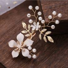 Classic Pearls Gold Leaf Flower Bridal Hair Accessories Wedding Headpieces Wedding Hair Pins and Clips Pearls Hair Jewelry 2024 - buy cheap