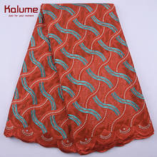 Kalume African Swiss Cotton Lace Fabric Orange Nigerian Swiss Voile Cotton Lace Fabric With Stones For Sewing Cotton Laces 2178 2024 - buy cheap